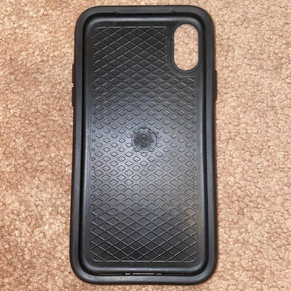 Black iPhone XS OtterBox with gold design